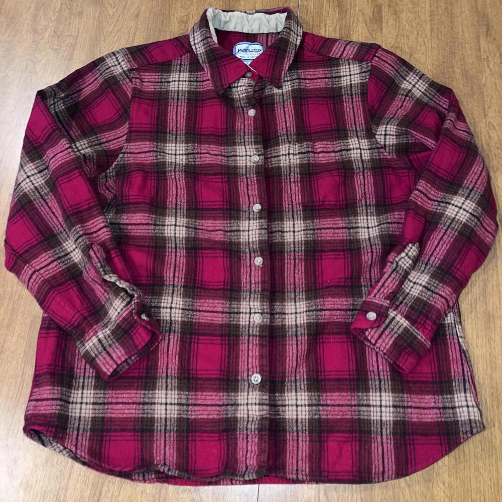 Pendleton Originals Red Plaid Wool Shirt Jacket Large Lumberjack VTG 80s Western